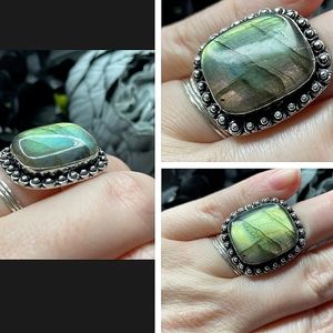 Labradorite Stone Sterling Silver Ring - size 8